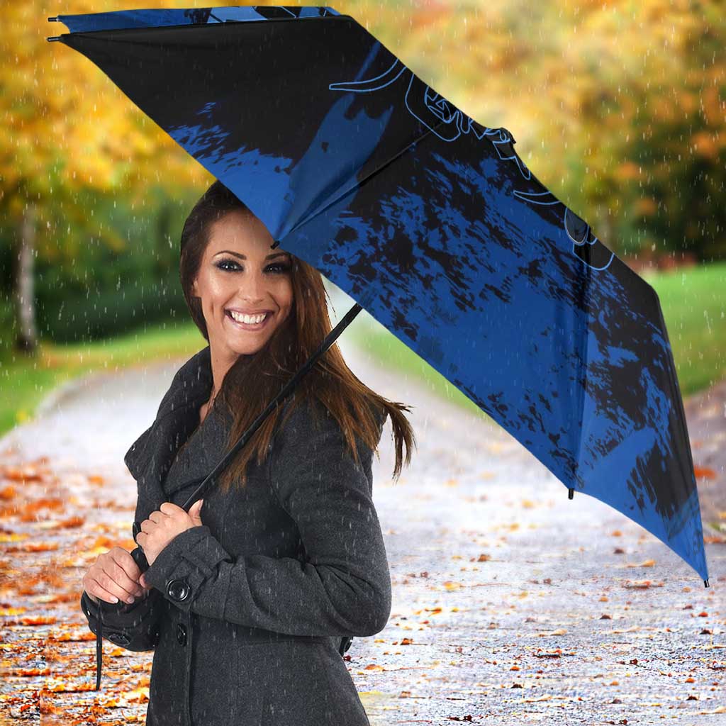 Giyu Tomioka Demon Slayer Blue Grunge Design Umbrella with Intense Eyes and Sword Stance - The Mazicc