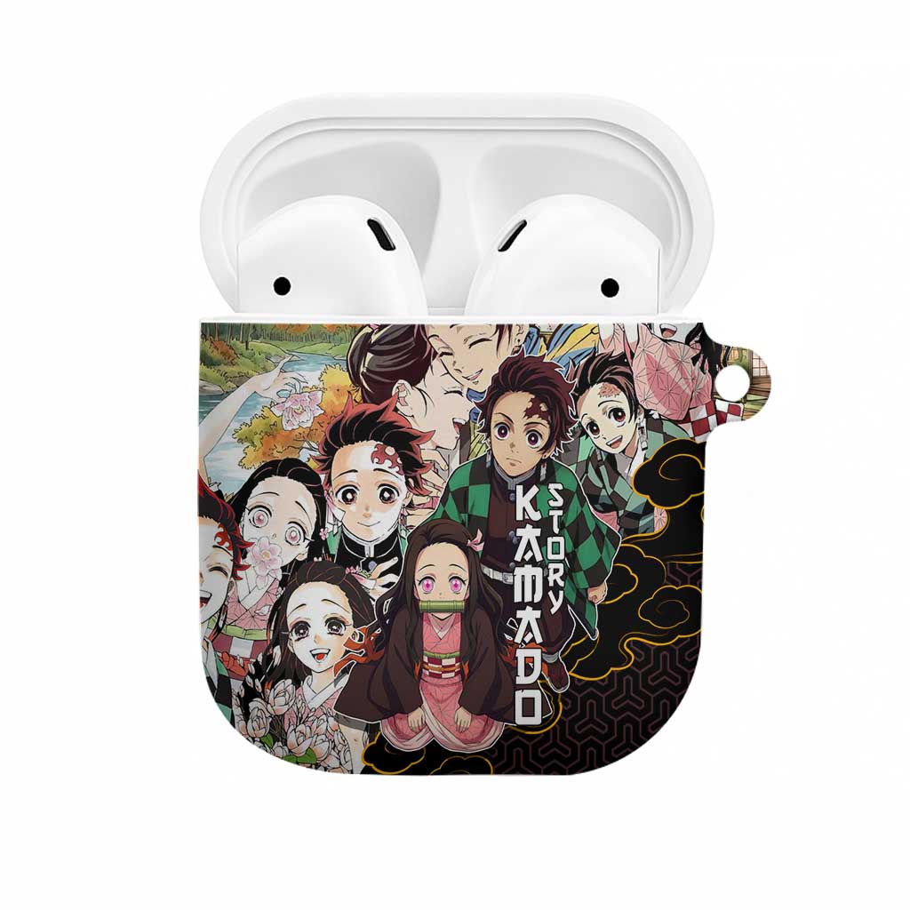 Kamado Siblings Demon Slayer Collage Design AirPods Case with Tanjiro and Nezuko in Scenic Background - The Mazicc