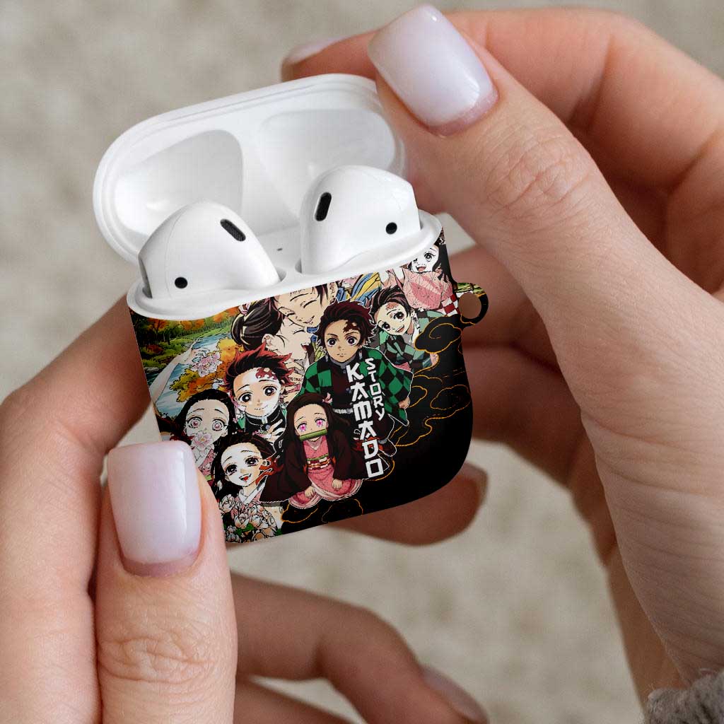 Kamado Siblings Demon Slayer Collage Design AirPods Case with Tanjiro and Nezuko in Scenic Background - The Mazicc