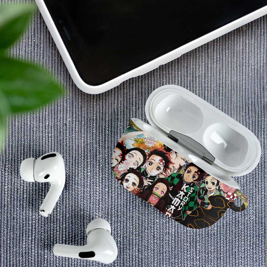 Kamado Siblings Demon Slayer Collage Design AirPods Case with Tanjiro and Nezuko in Scenic Background - The Mazicc