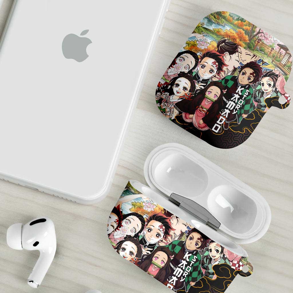Kamado Siblings Demon Slayer Collage Design AirPods Case with Tanjiro and Nezuko in Scenic Background - The Mazicc