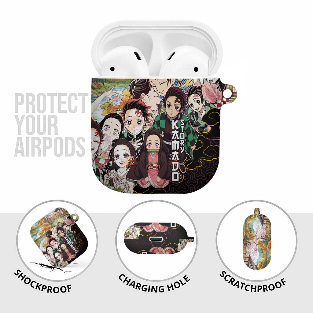 Kamado Siblings Demon Slayer Collage Design AirPods Case with Tanjiro and Nezuko in Scenic Background - The Mazicc