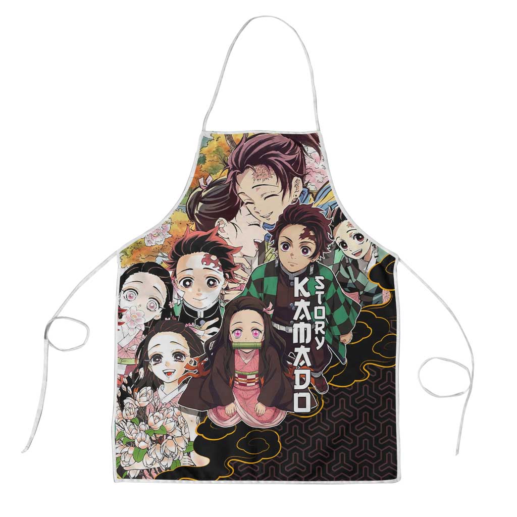 Kamado Siblings Demon Slayer Collage Design Apron with Tanjiro and Nezuko in Scenic Background - The Mazicc