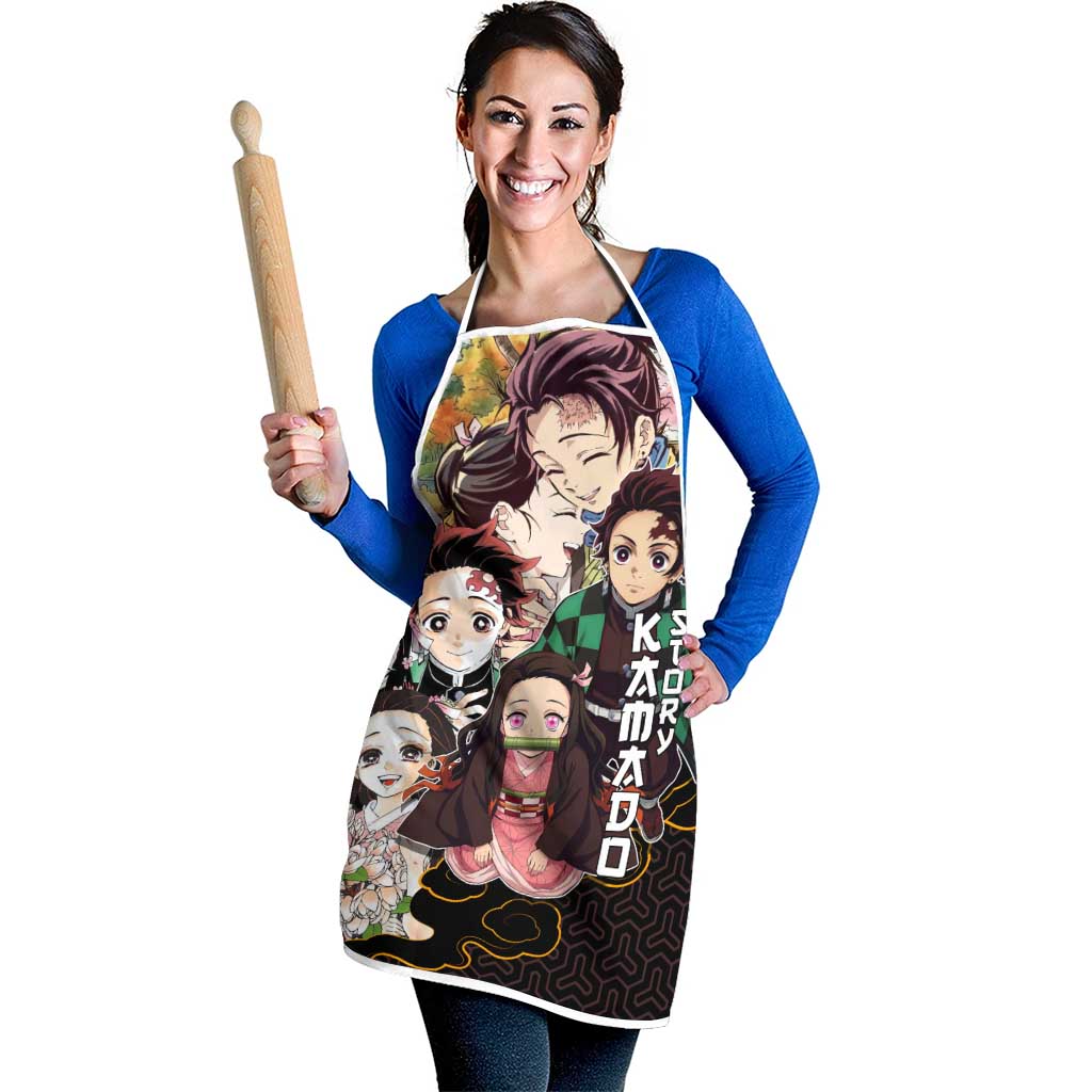Kamado Siblings Demon Slayer Collage Design Apron with Tanjiro and Nezuko in Scenic Background - The Mazicc