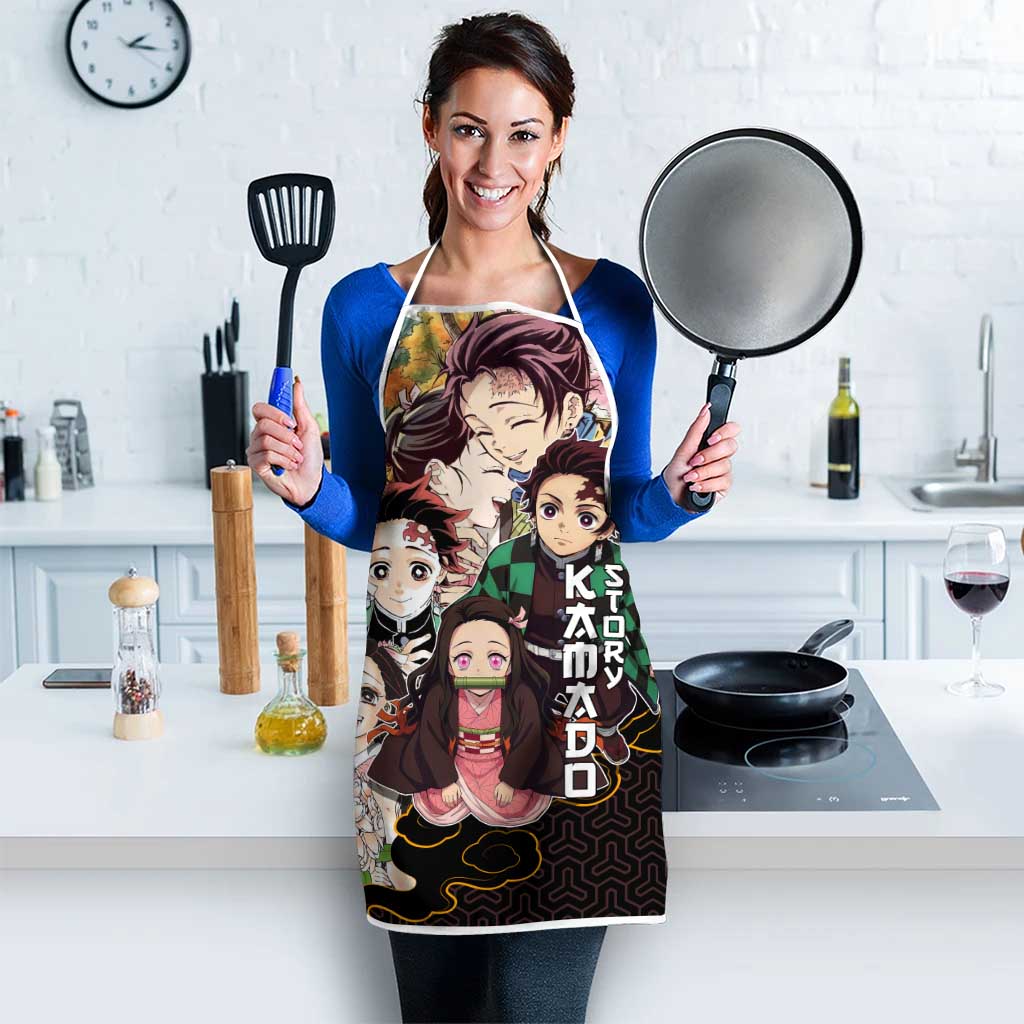 Kamado Siblings Demon Slayer Collage Design Apron with Tanjiro and Nezuko in Scenic Background - The Mazicc