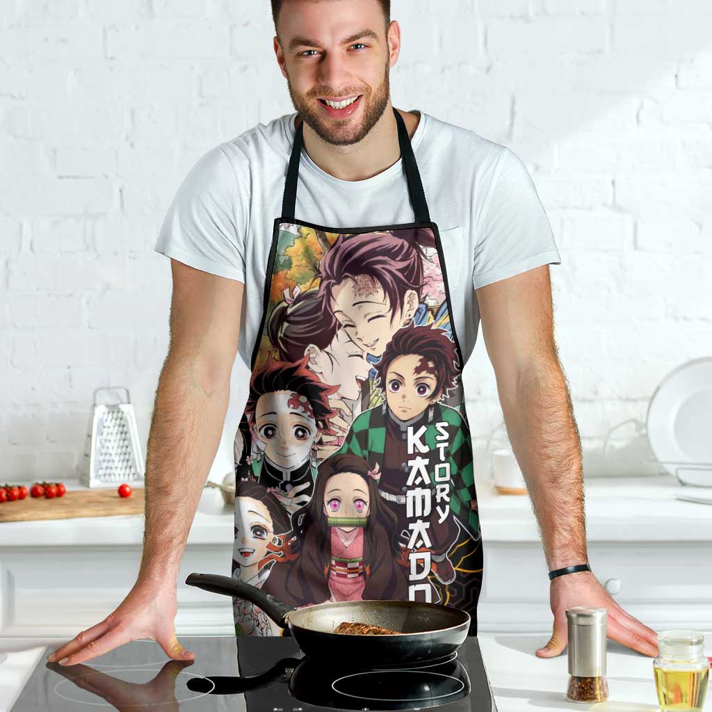 Kamado Siblings Demon Slayer Collage Design Apron with Tanjiro and Nezuko in Scenic Background - The Mazicc