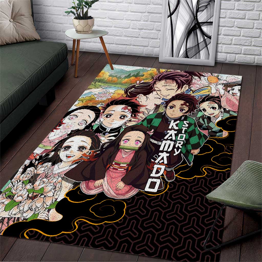 Kamado Siblings Demon Slayer Collage Design Area Rug with Tanjiro and Nezuko in Scenic Background - The Mazicc