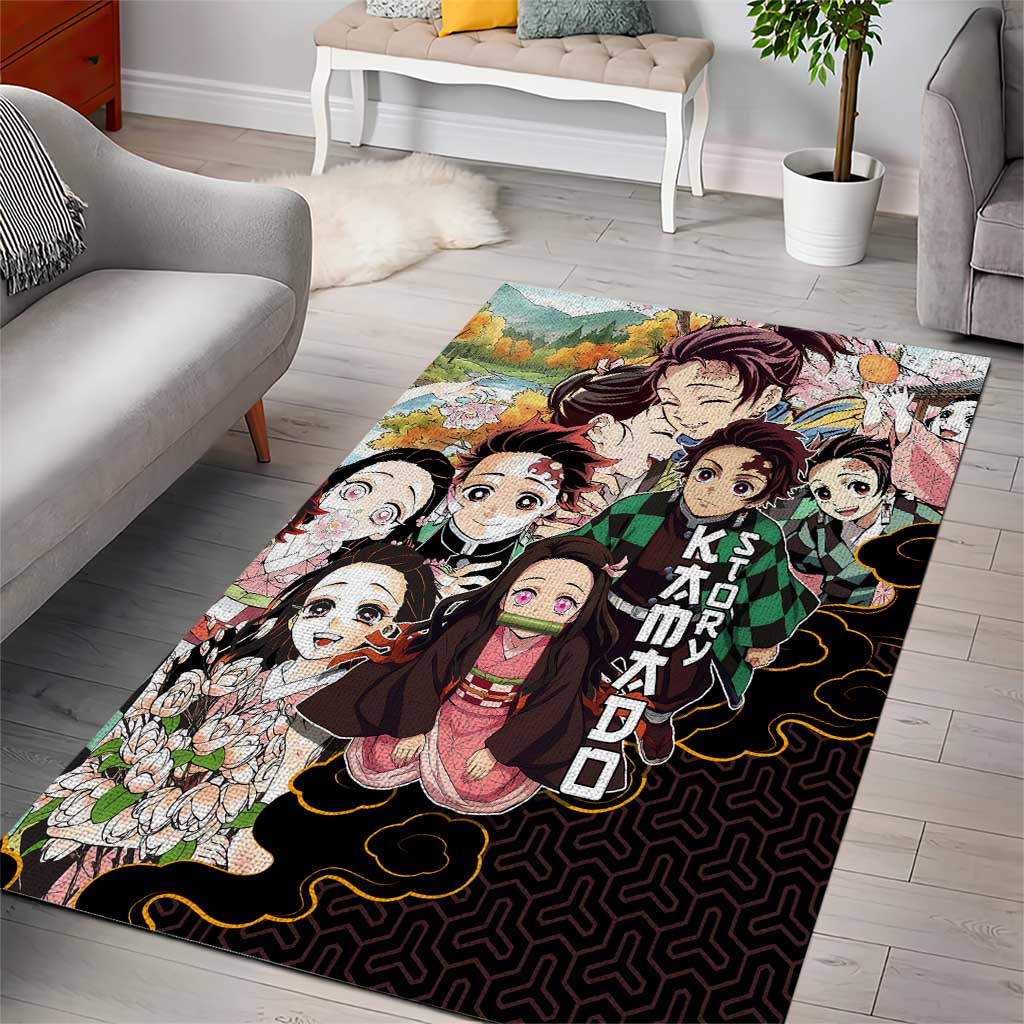 Kamado Siblings Demon Slayer Collage Design Area Rug with Tanjiro and Nezuko in Scenic Background - The Mazicc