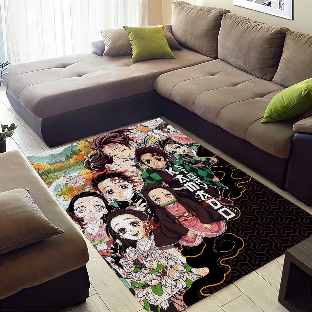 Kamado Siblings Demon Slayer Collage Design Area Rug with Tanjiro and Nezuko in Scenic Background - The Mazicc