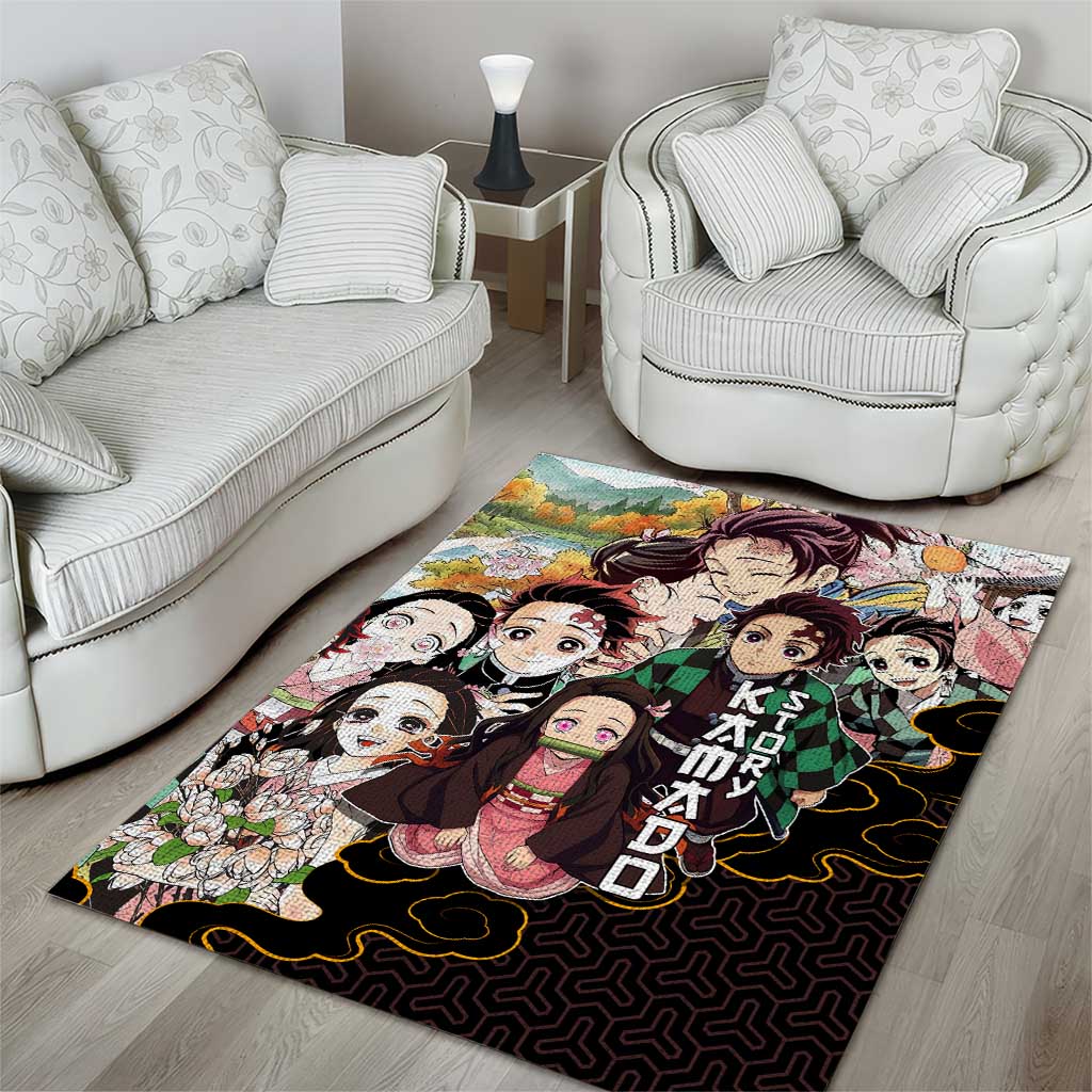 Kamado Siblings Demon Slayer Collage Design Area Rug with Tanjiro and Nezuko in Scenic Background - The Mazicc