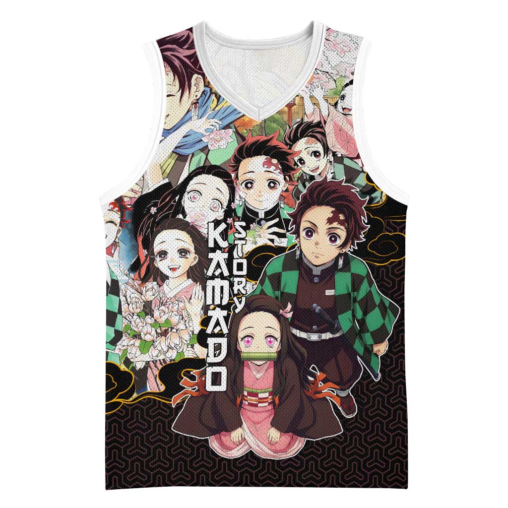 Kamado Siblings Demon Slayer Collage Design Basketball Jersey with Tanjiro and Nezuko in Scenic Background - The Mazicc