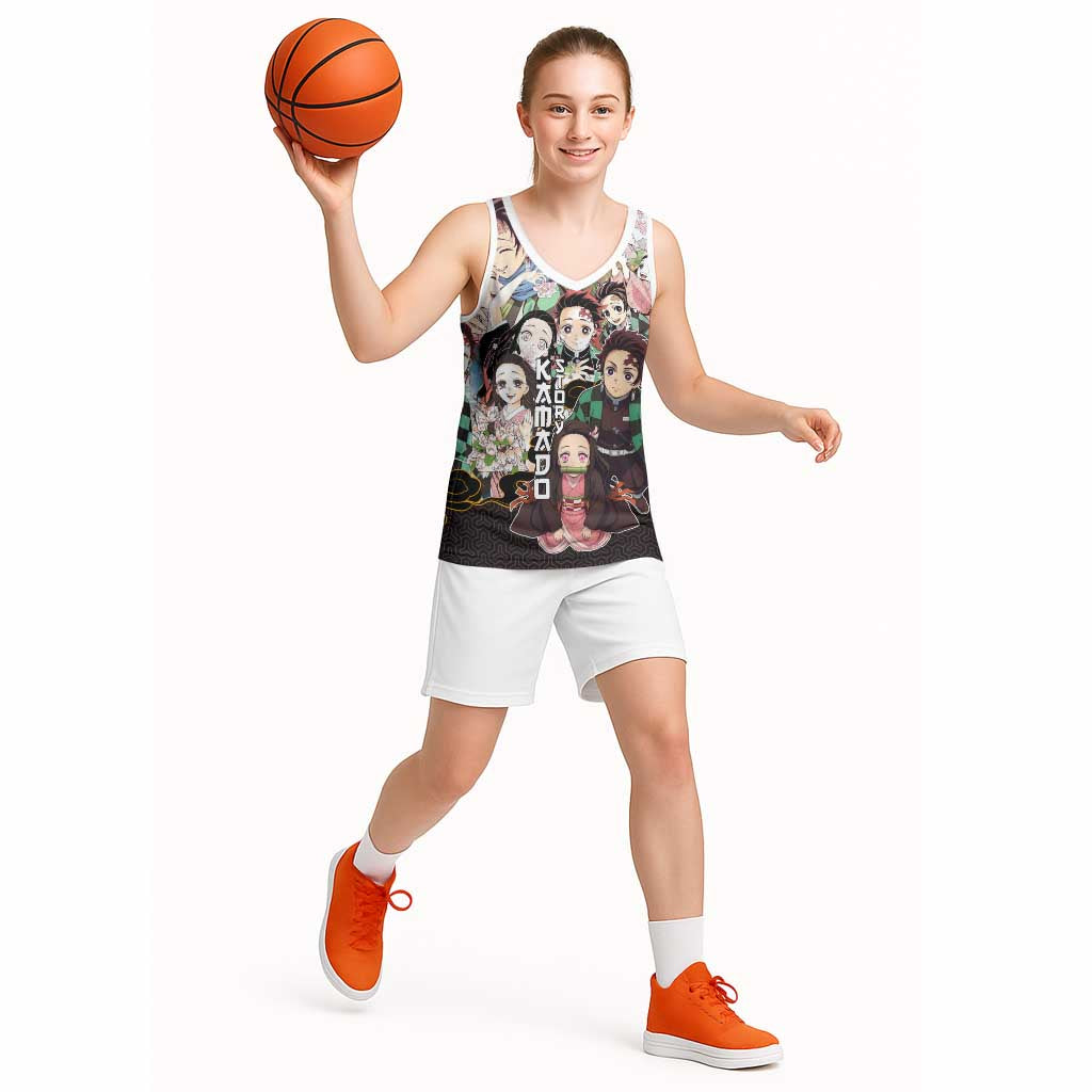 Kamado Siblings Demon Slayer Collage Design Basketball Jersey with Tanjiro and Nezuko in Scenic Background - The Mazicc