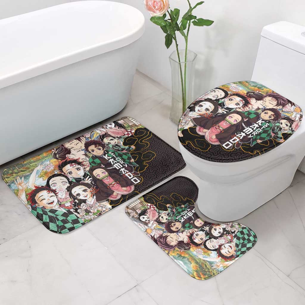 Kamado Siblings Demon Slayer Collage Design Bathroom Set with Tanjiro and Nezuko in Scenic Background - The Mazicc