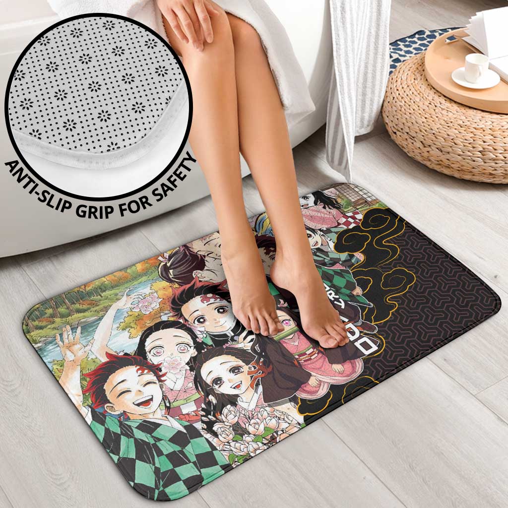 Kamado Siblings Demon Slayer Collage Design Bathroom Set with Tanjiro and Nezuko in Scenic Background - The Mazicc