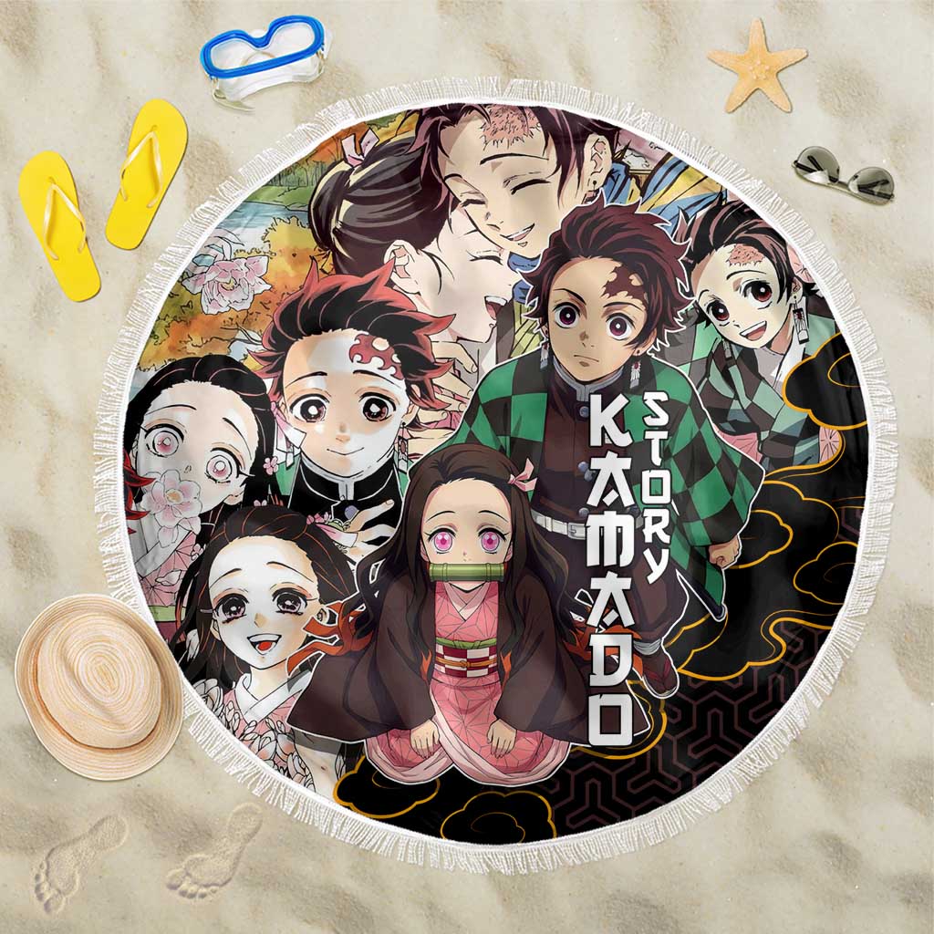 Kamado Siblings Demon Slayer Collage Design Beach Blanket with Tanjiro and Nezuko in Scenic Background - The Mazicc