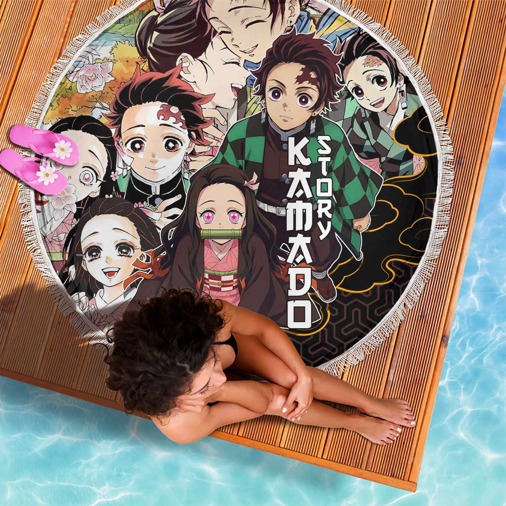 Kamado Siblings Demon Slayer Collage Design Beach Blanket with Tanjiro and Nezuko in Scenic Background - The Mazicc