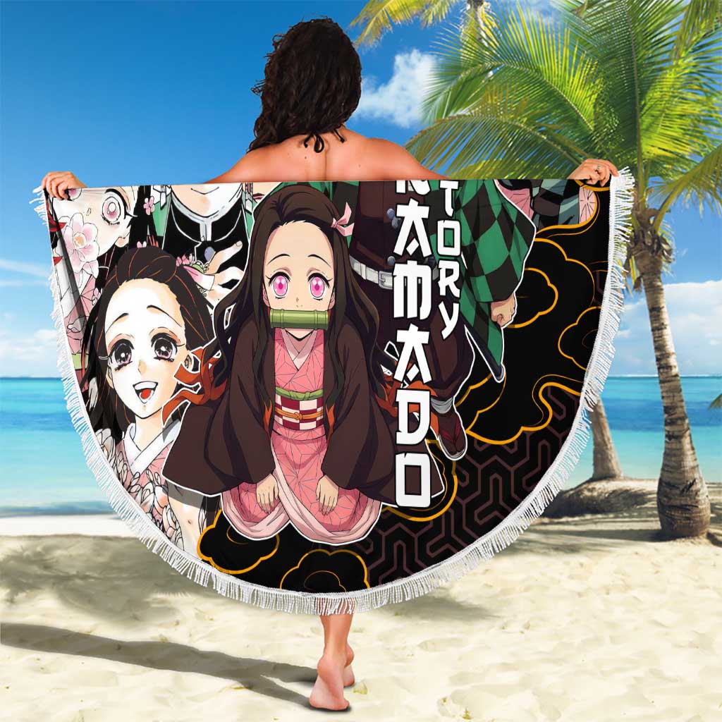 Kamado Siblings Demon Slayer Collage Design Beach Blanket with Tanjiro and Nezuko in Scenic Background - The Mazicc