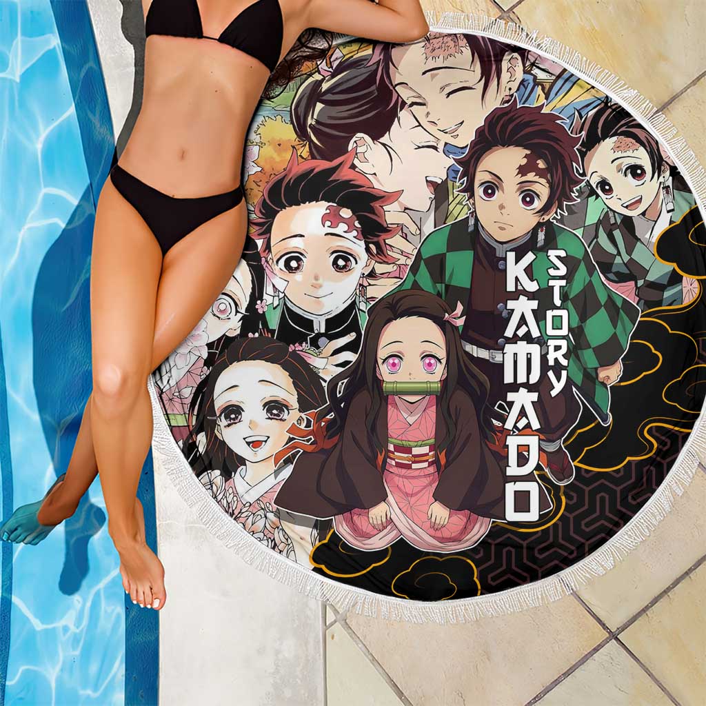 Kamado Siblings Demon Slayer Collage Design Beach Blanket with Tanjiro and Nezuko in Scenic Background - The Mazicc