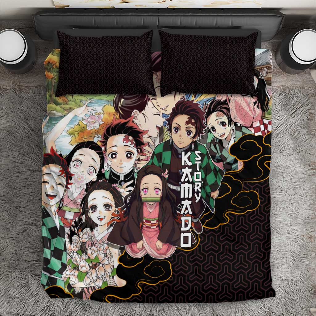 Kamado Siblings Demon Slayer Collage Design Bedding Set with Tanjiro and Nezuko in Scenic Background - The Mazicc