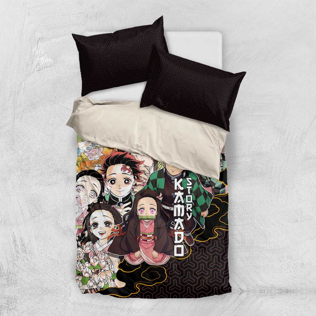 Kamado Siblings Demon Slayer Collage Design Bedding Set with Tanjiro and Nezuko in Scenic Background - The Mazicc