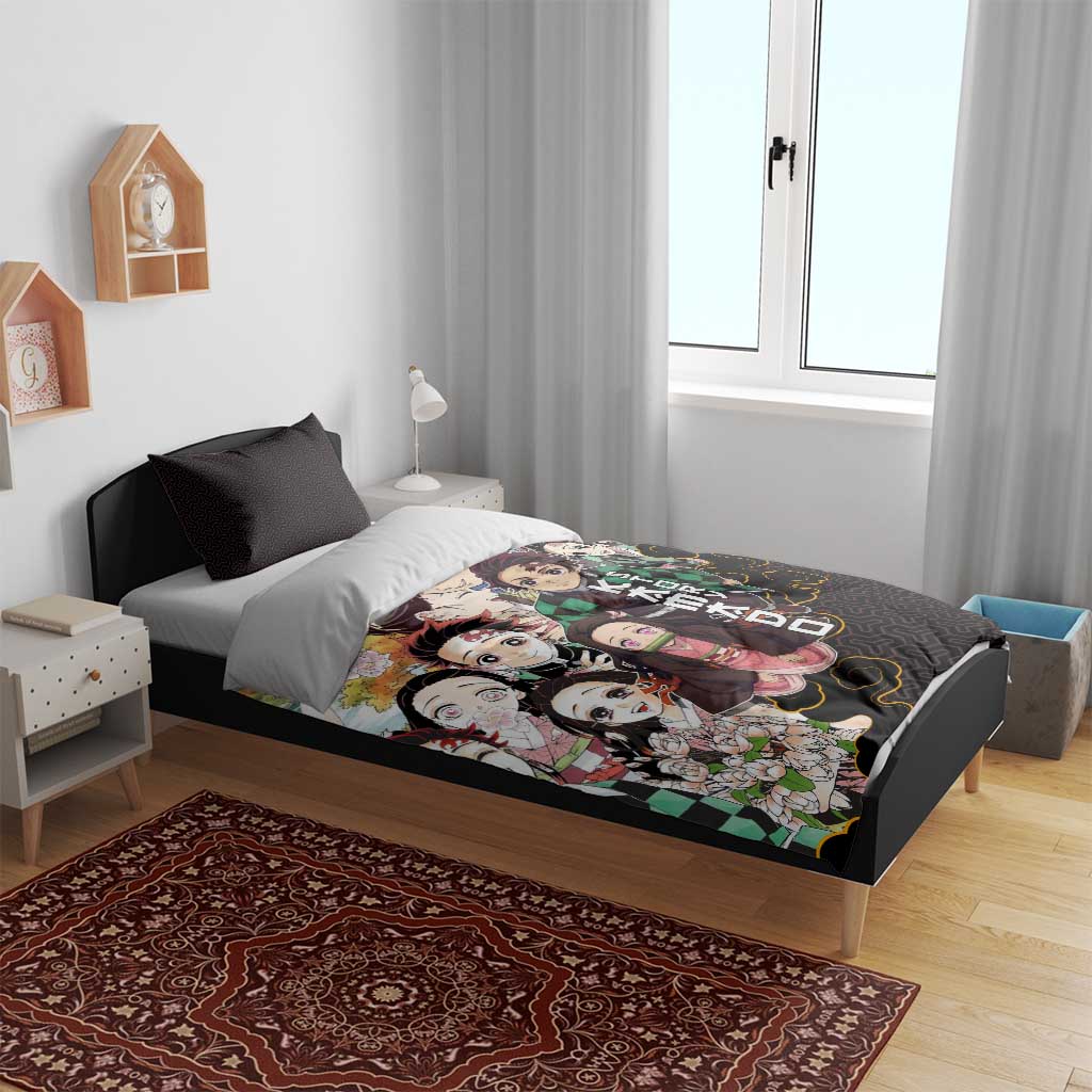 Kamado Siblings Demon Slayer Collage Design Bedding Set with Tanjiro and Nezuko in Scenic Background - The Mazicc