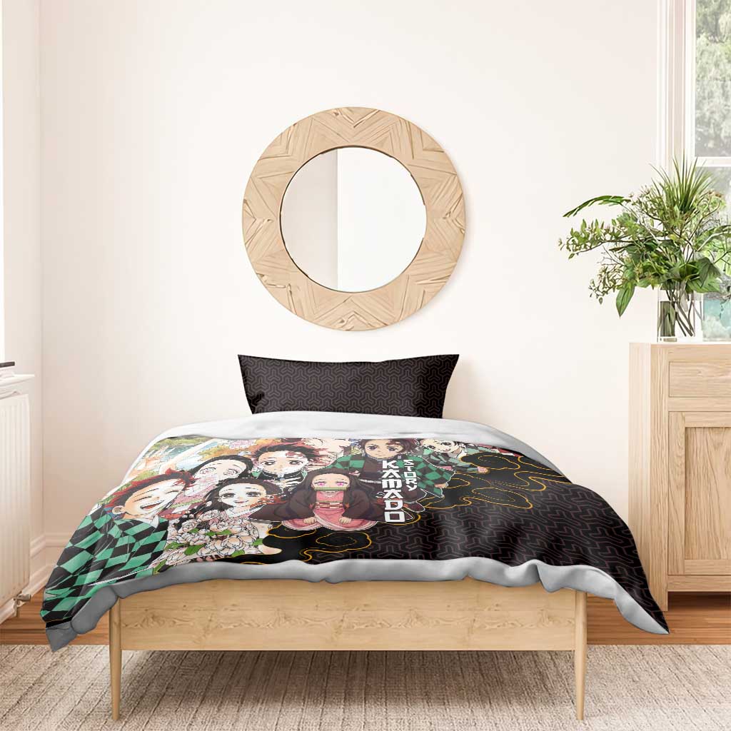 Kamado Siblings Demon Slayer Collage Design Bedding Set with Tanjiro and Nezuko in Scenic Background - The Mazicc
