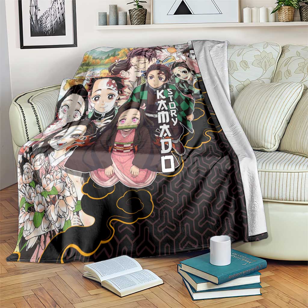 Kamado Siblings Demon Slayer Collage Design Blanket with Tanjiro and Nezuko in Scenic Background - The Mazicc
