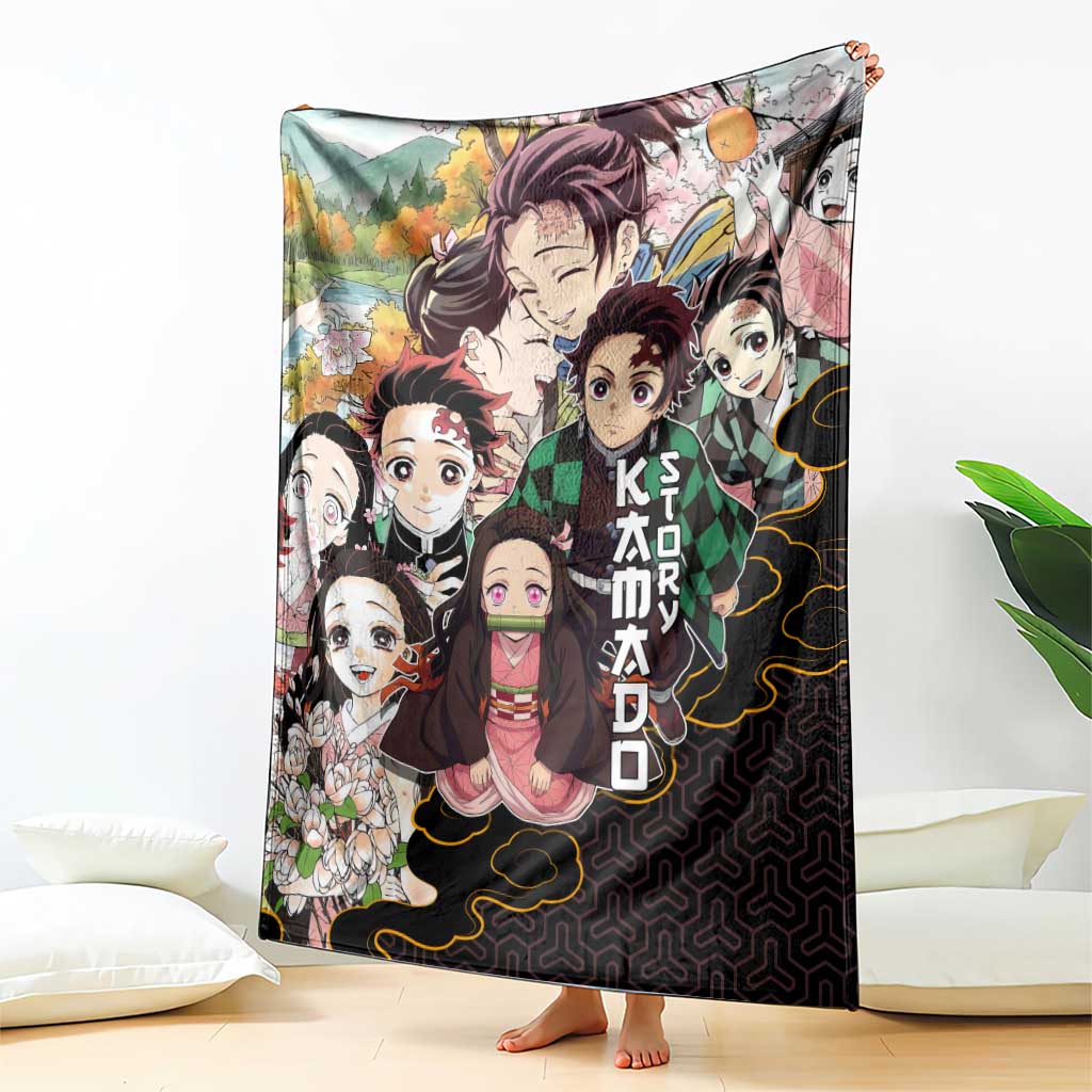 Kamado Siblings Demon Slayer Collage Design Blanket with Tanjiro and Nezuko in Scenic Background - The Mazicc