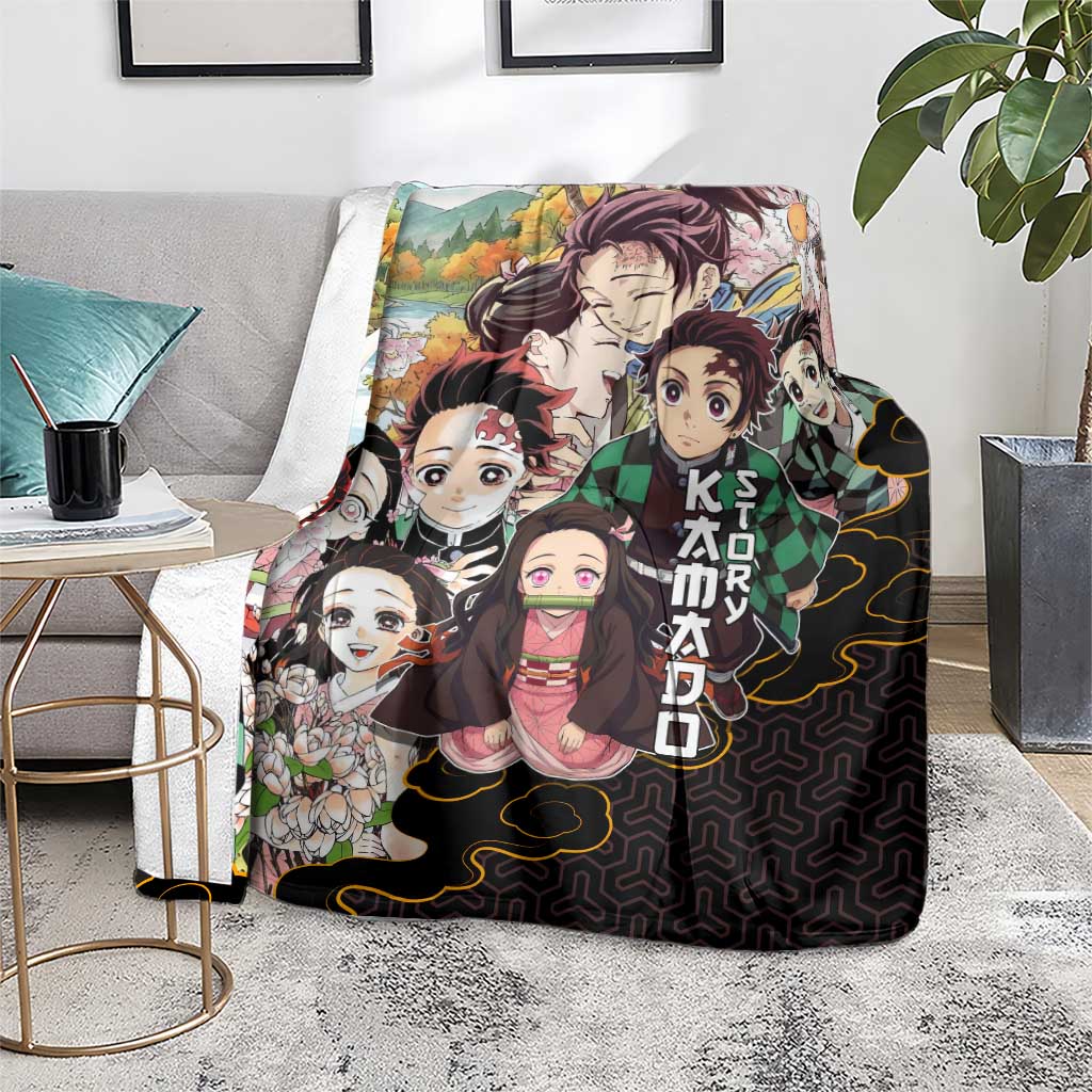 Kamado Siblings Demon Slayer Collage Design Blanket with Tanjiro and Nezuko in Scenic Background - The Mazicc