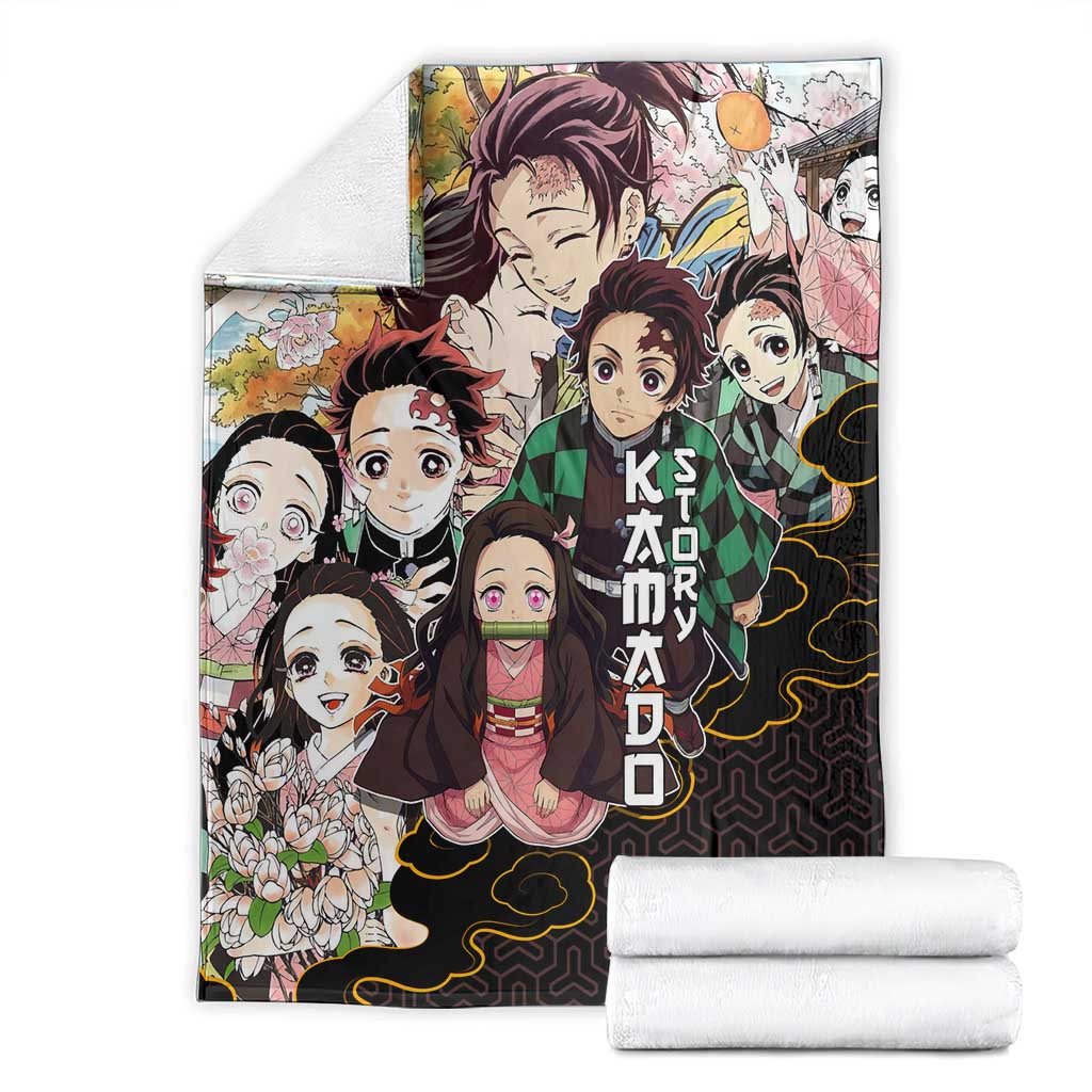 Kamado Siblings Demon Slayer Collage Design Blanket with Tanjiro and Nezuko in Scenic Background - The Mazicc