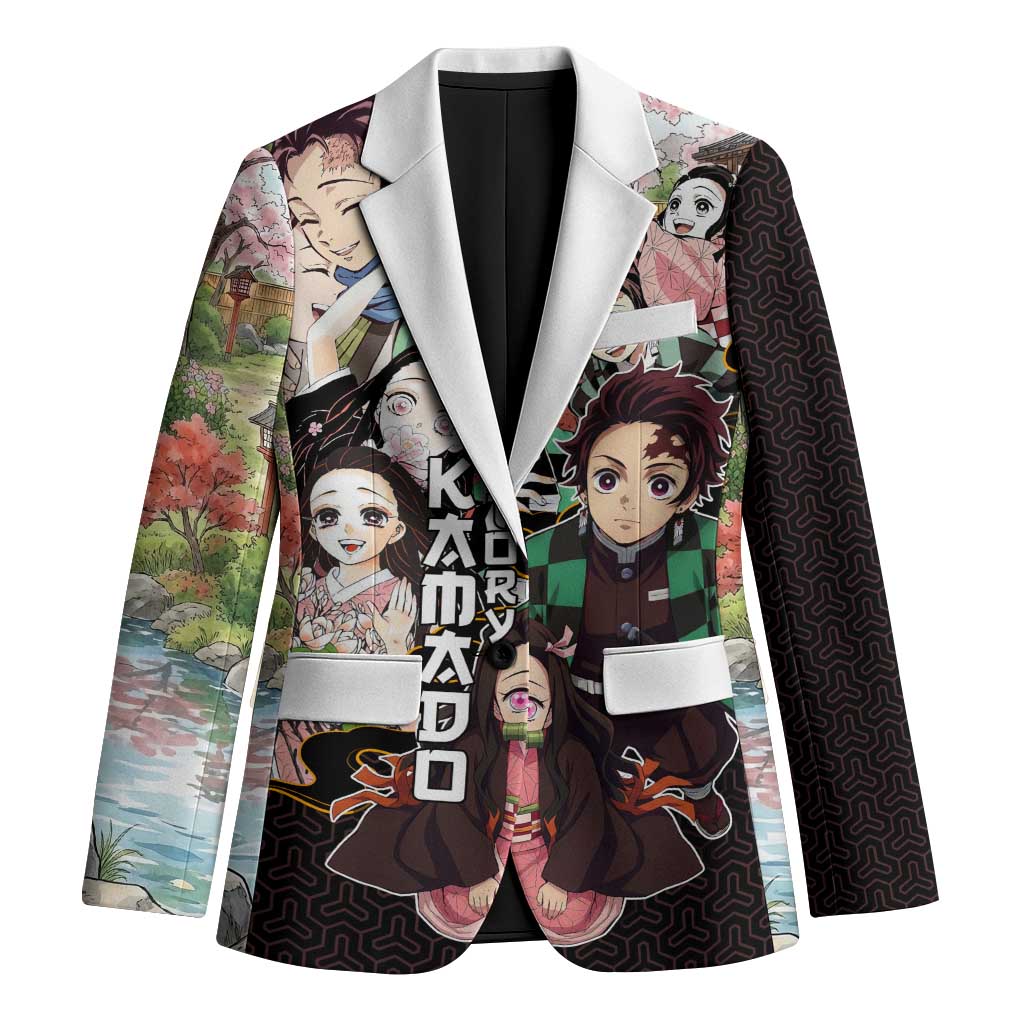 Kamado Siblings Demon Slayer Collage Design Blazer with Tanjiro and Nezuko in Scenic Background - The Mazicc