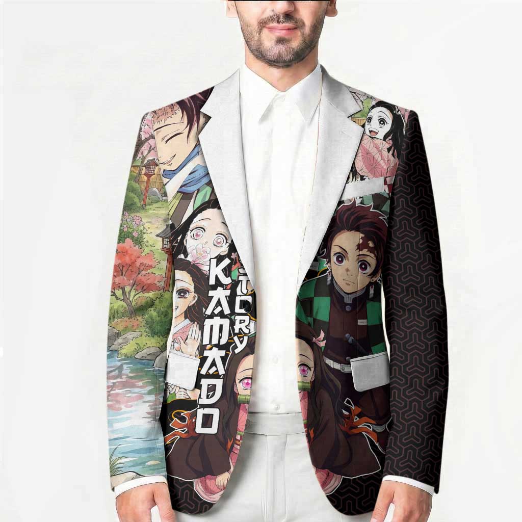 Kamado Siblings Demon Slayer Collage Design Blazer with Tanjiro and Nezuko in Scenic Background - The Mazicc