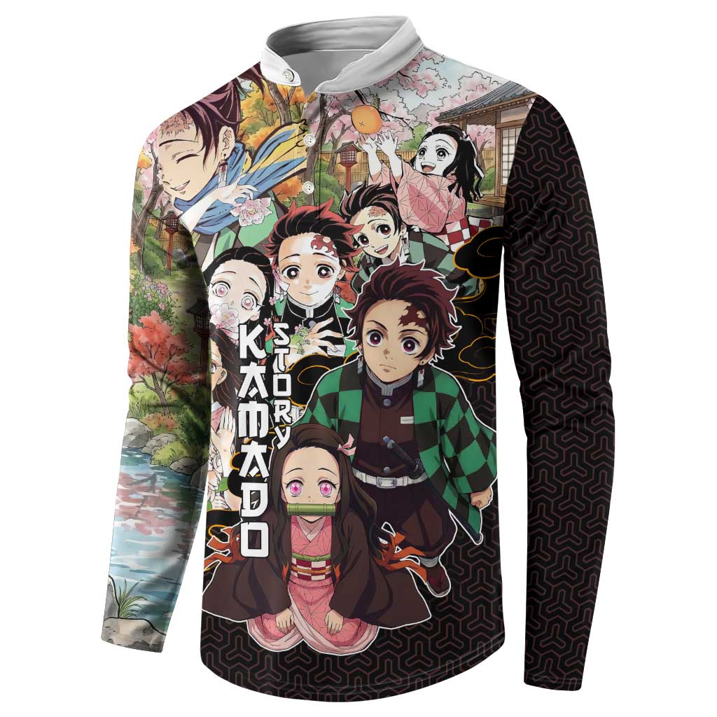 Kamado Siblings Demon Slayer Collage Design Button Sweatshirt with Tanjiro and Nezuko in Scenic Background - The Mazicc