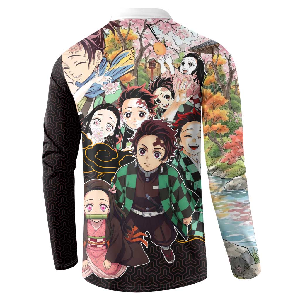 Kamado Siblings Demon Slayer Collage Design Button Sweatshirt with Tanjiro and Nezuko in Scenic Background - The Mazicc