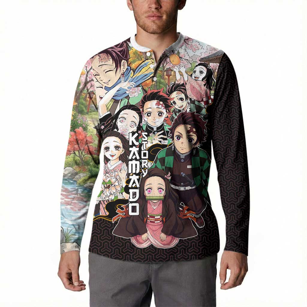 Kamado Siblings Demon Slayer Collage Design Button Sweatshirt with Tanjiro and Nezuko in Scenic Background - The Mazicc