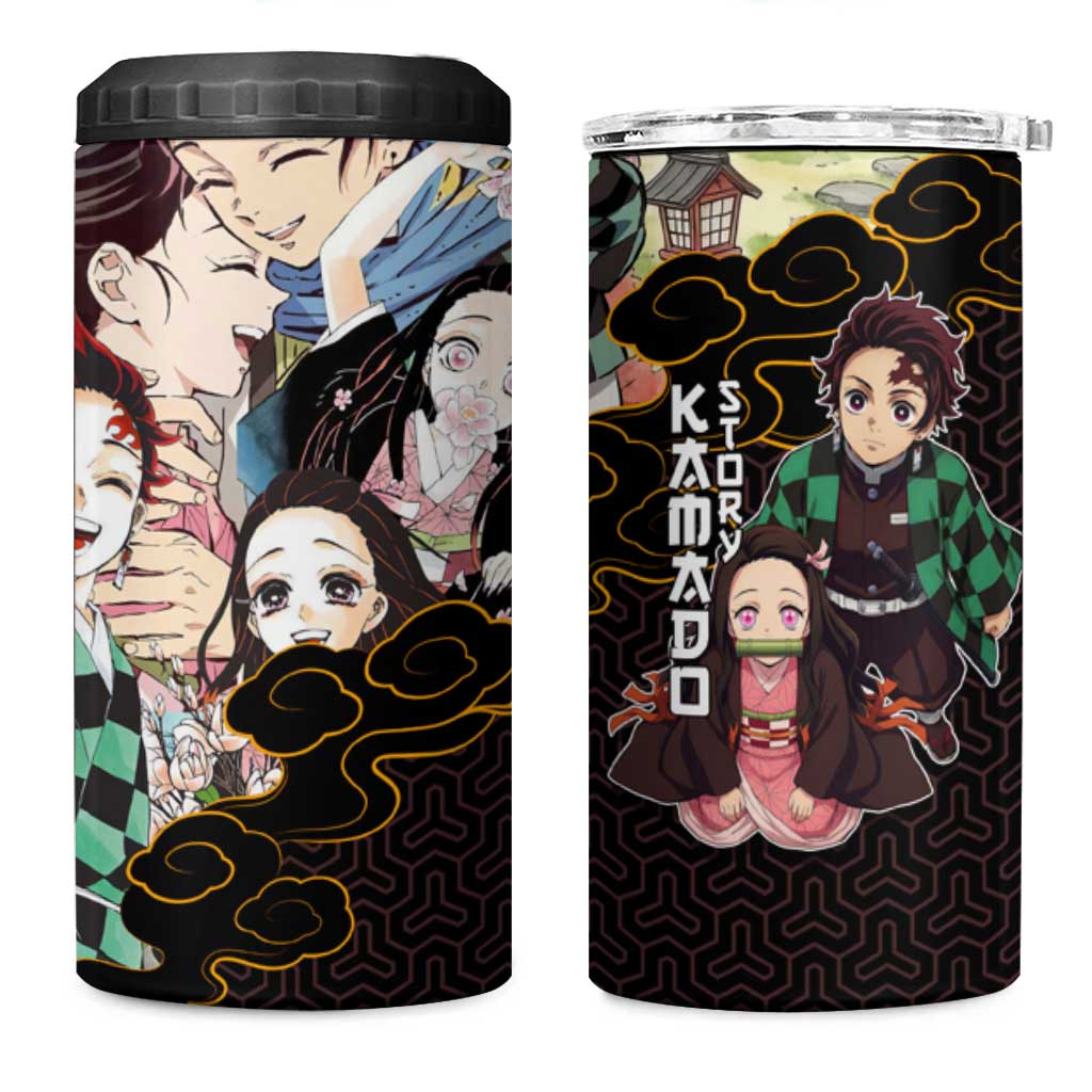 Kamado Siblings Demon Slayer Collage Design 4 in 1 Can Cooler Tumbler with Tanjiro and Nezuko in Scenic Background - The Mazicc
