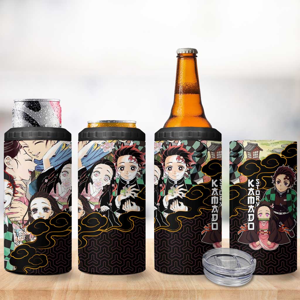 Kamado Siblings Demon Slayer Collage Design 4 in 1 Can Cooler Tumbler with Tanjiro and Nezuko in Scenic Background - The Mazicc