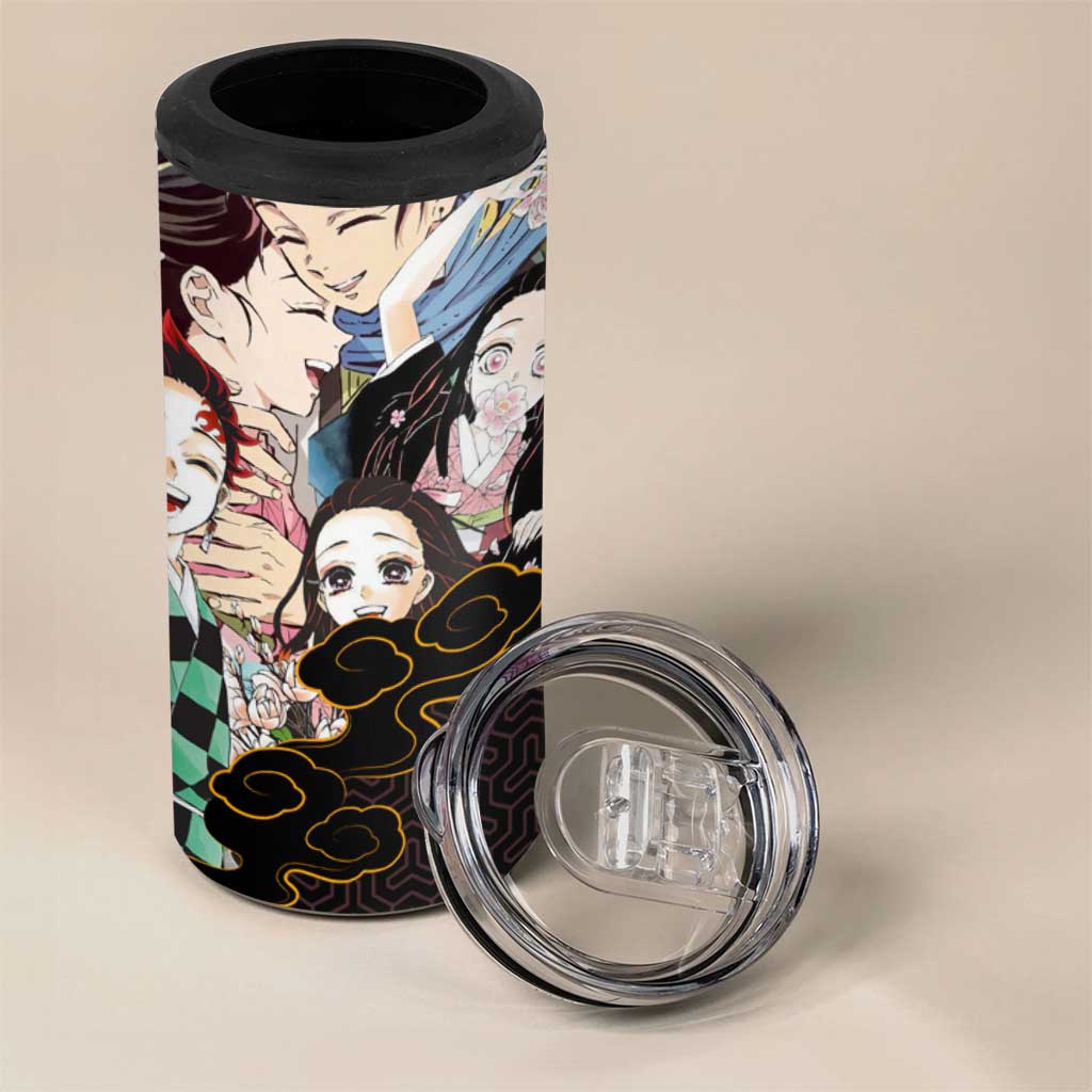 Kamado Siblings Demon Slayer Collage Design 4 in 1 Can Cooler Tumbler with Tanjiro and Nezuko in Scenic Background - The Mazicc