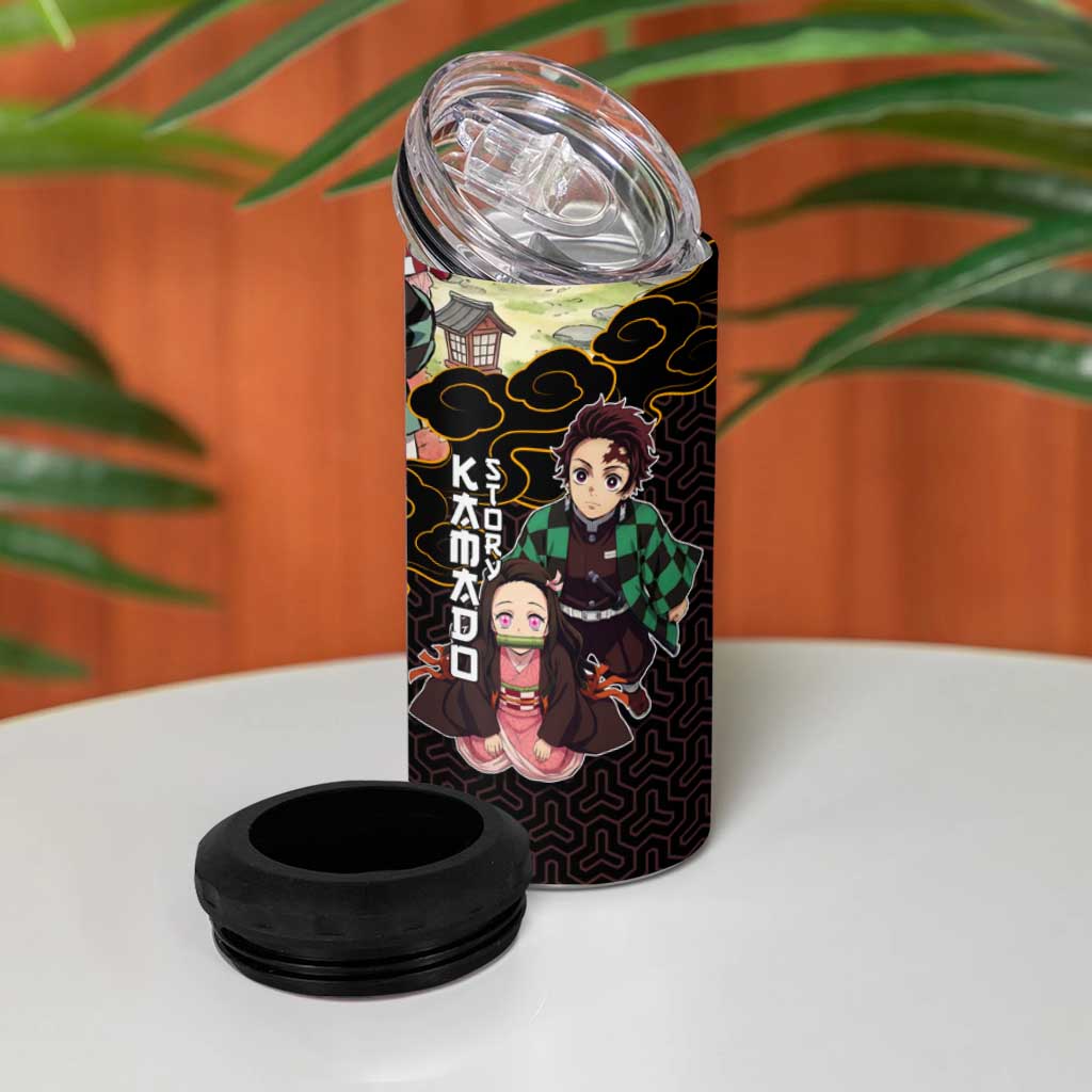 Kamado Siblings Demon Slayer Collage Design 4 in 1 Can Cooler Tumbler with Tanjiro and Nezuko in Scenic Background - The Mazicc