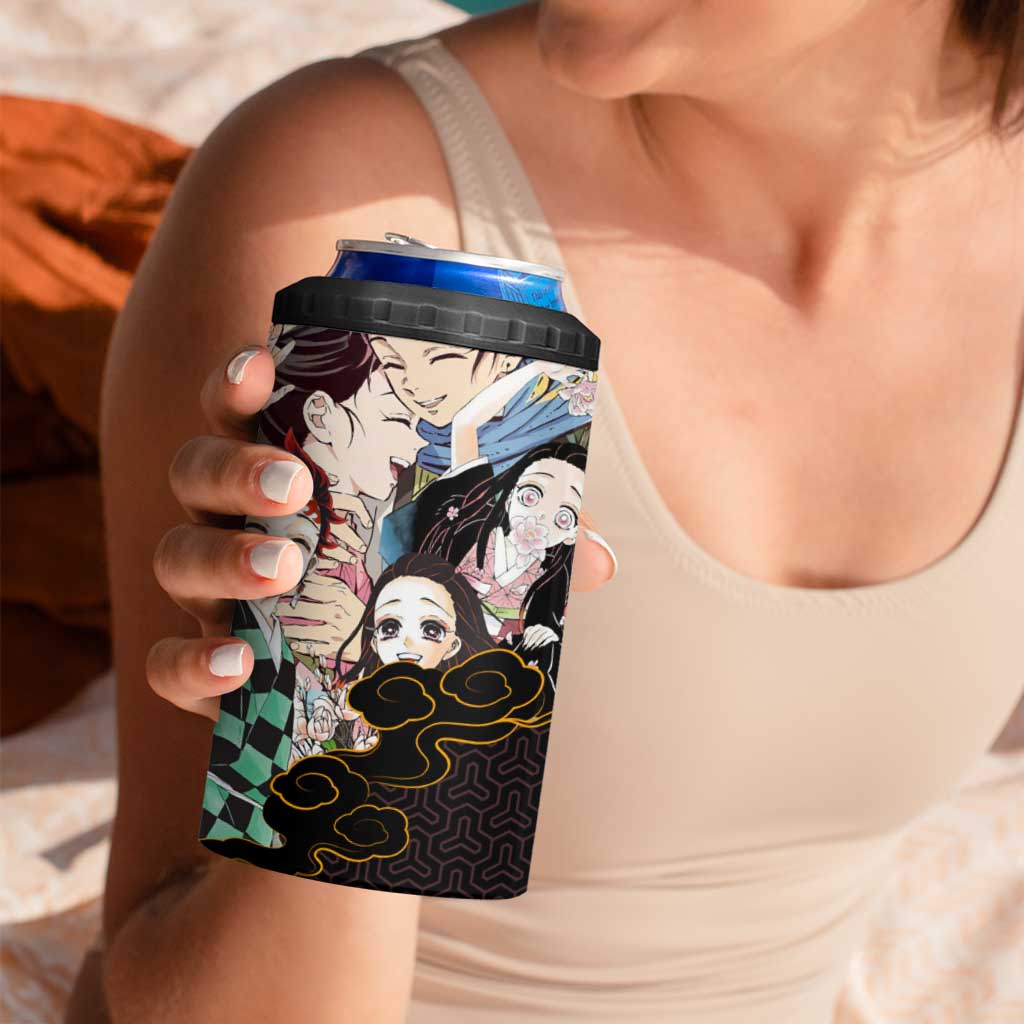 Kamado Siblings Demon Slayer Collage Design 4 in 1 Can Cooler Tumbler with Tanjiro and Nezuko in Scenic Background - The Mazicc