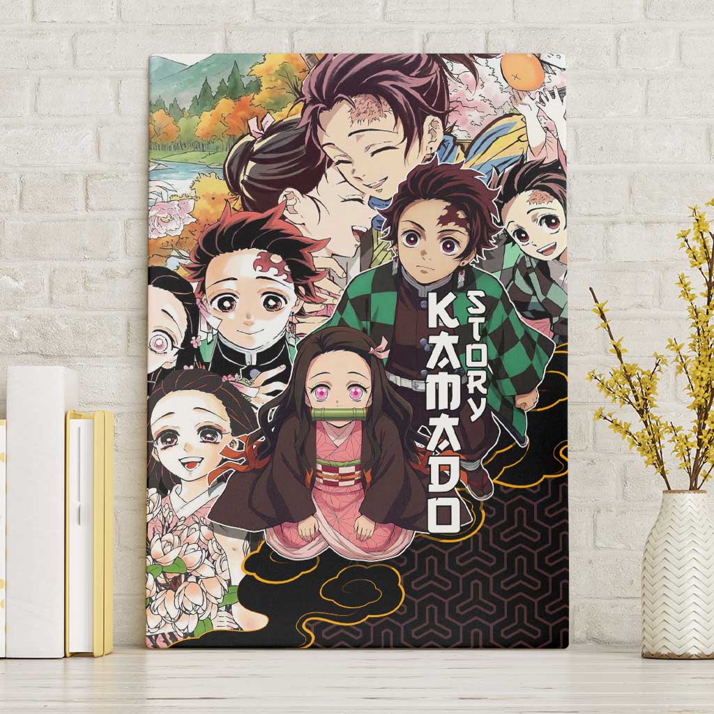 Kamado Siblings Demon Slayer Collage Design Canvas Wall Art with Tanjiro and Nezuko in Scenic Background - The Mazicc