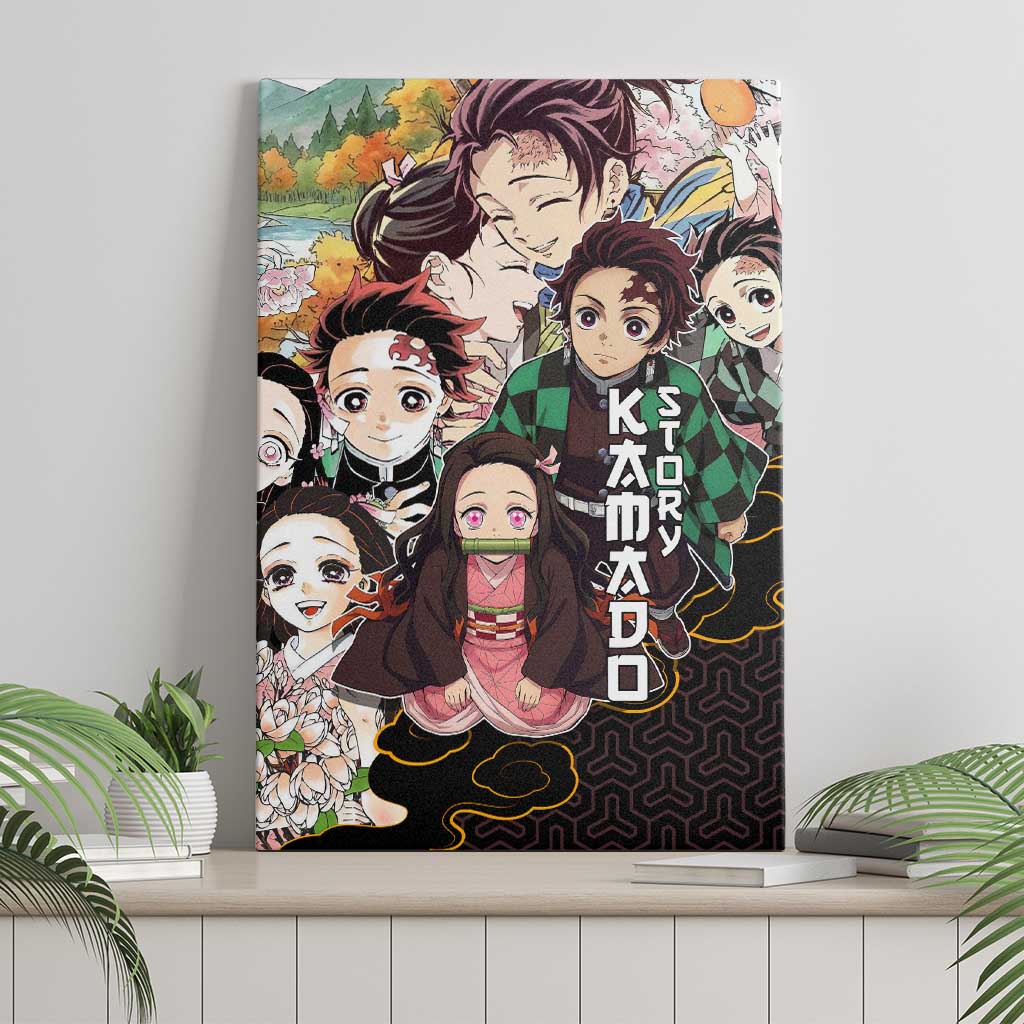 Kamado Siblings Demon Slayer Collage Design Canvas Wall Art with Tanjiro and Nezuko in Scenic Background - The Mazicc