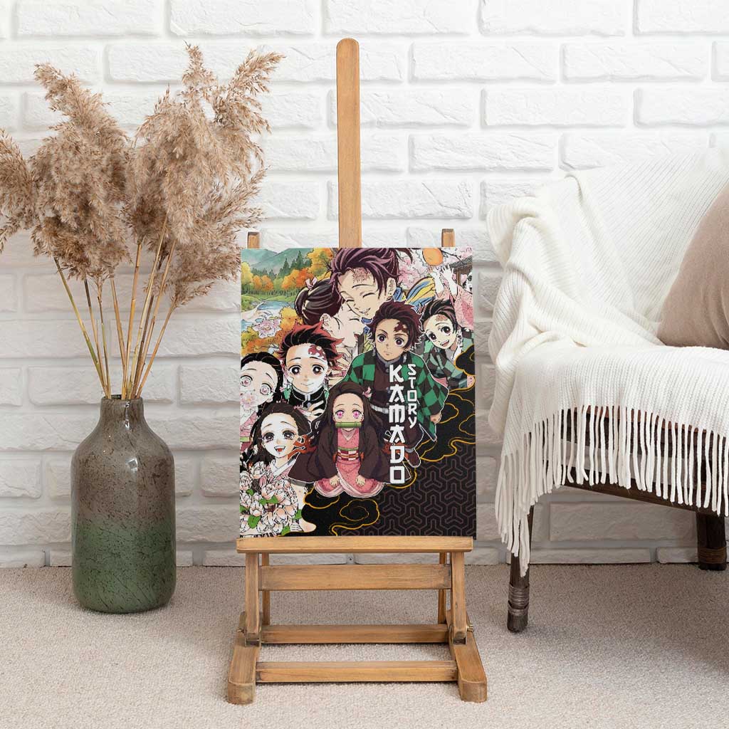 Kamado Siblings Demon Slayer Collage Design Canvas Wall Art with Tanjiro and Nezuko in Scenic Background - The Mazicc