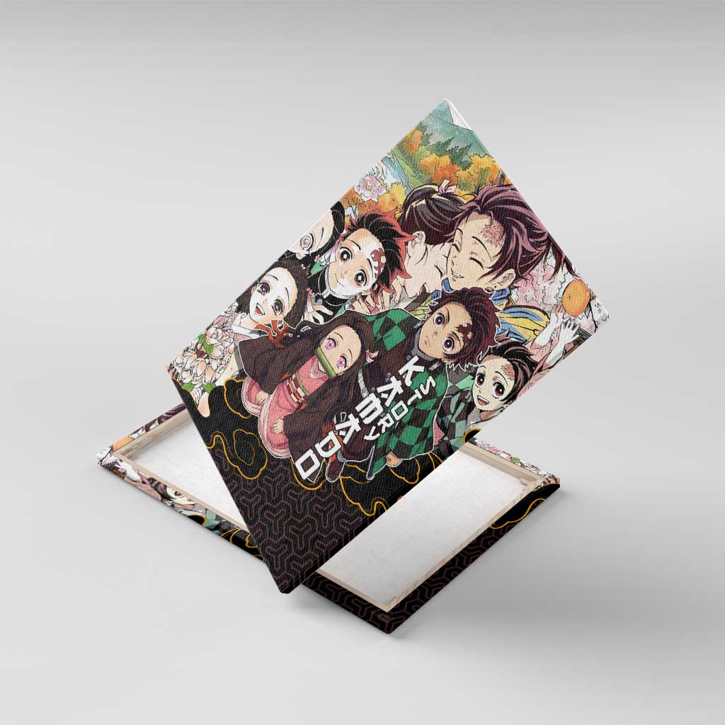 Kamado Siblings Demon Slayer Collage Design Canvas Wall Art with Tanjiro and Nezuko in Scenic Background - The Mazicc