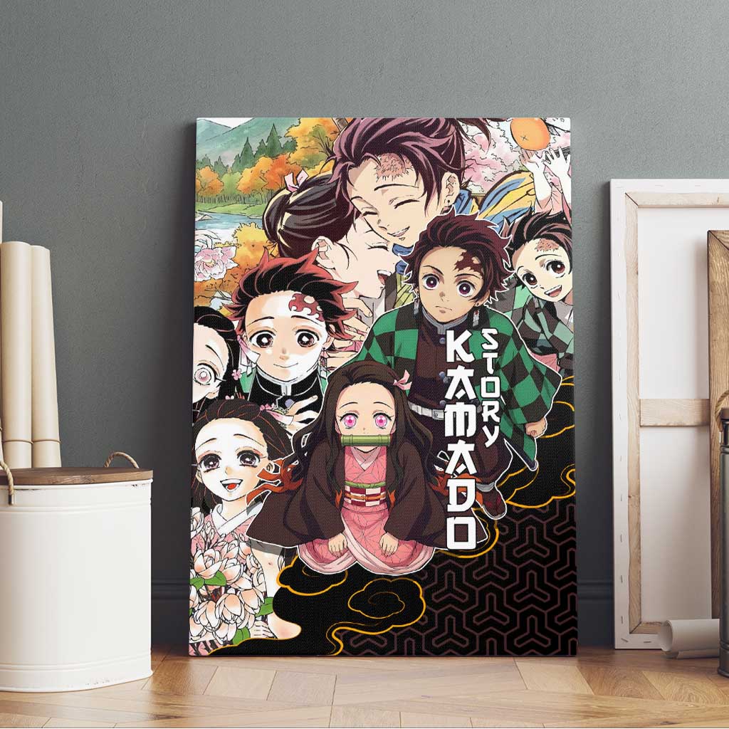 Kamado Siblings Demon Slayer Collage Design Canvas Wall Art with Tanjiro and Nezuko in Scenic Background - The Mazicc