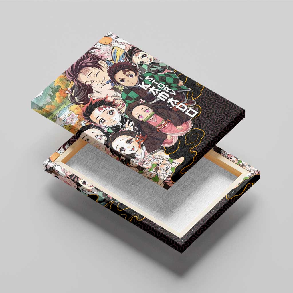 Kamado Siblings Demon Slayer Collage Design Canvas Wall Art with Tanjiro and Nezuko in Scenic Background - The Mazicc
