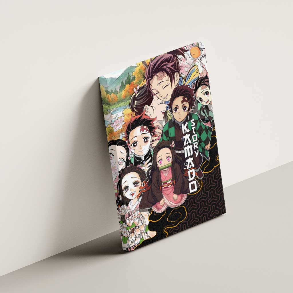 Kamado Siblings Demon Slayer Collage Design Canvas Wall Art with Tanjiro and Nezuko in Scenic Background - The Mazicc