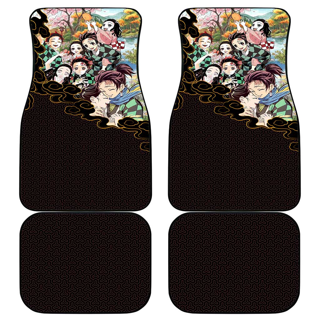 Kamado Siblings Demon Slayer Collage Design Car Mats with Tanjiro and Nezuko in Scenic Background - The Mazicc