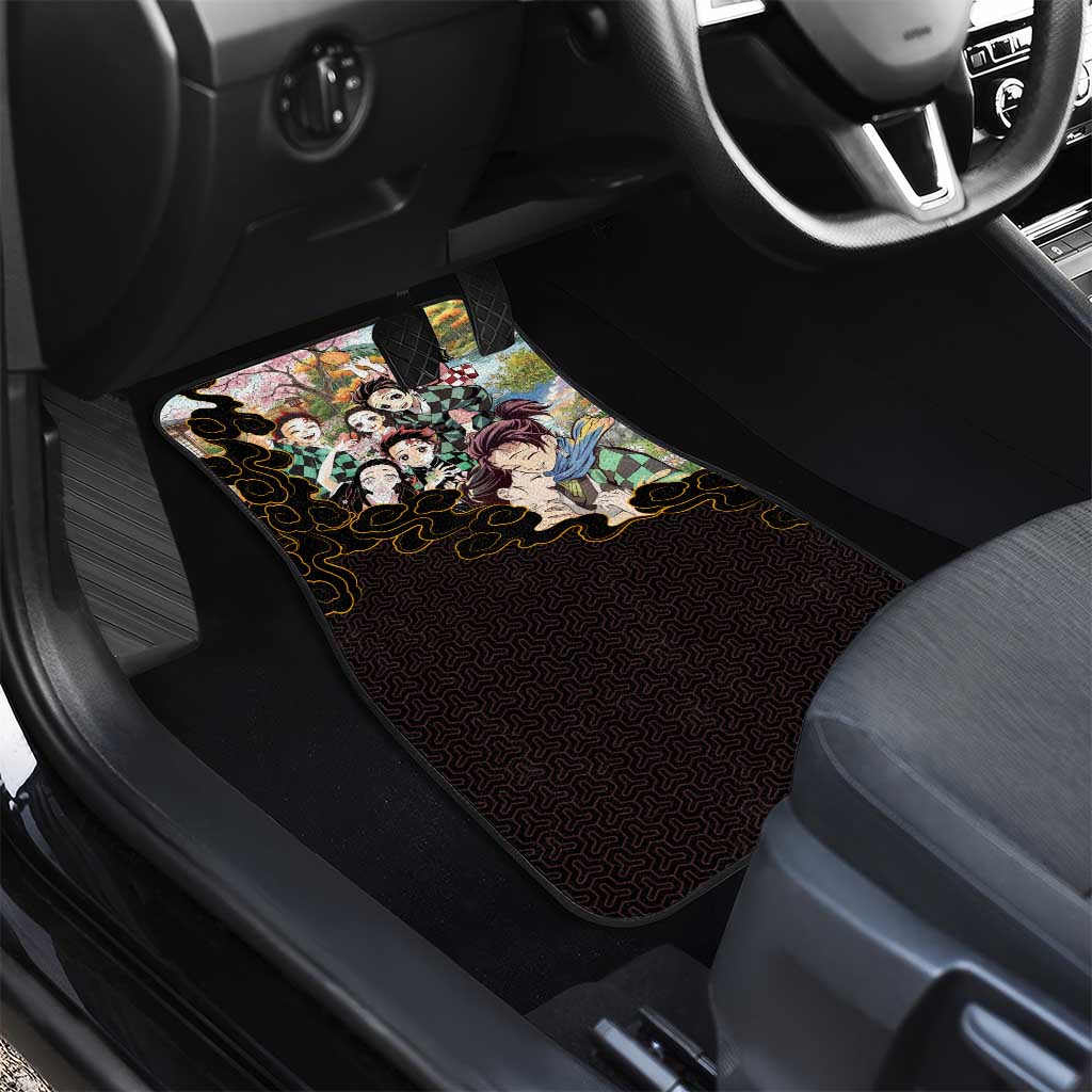 Kamado Siblings Demon Slayer Collage Design Car Mats with Tanjiro and Nezuko in Scenic Background - The Mazicc