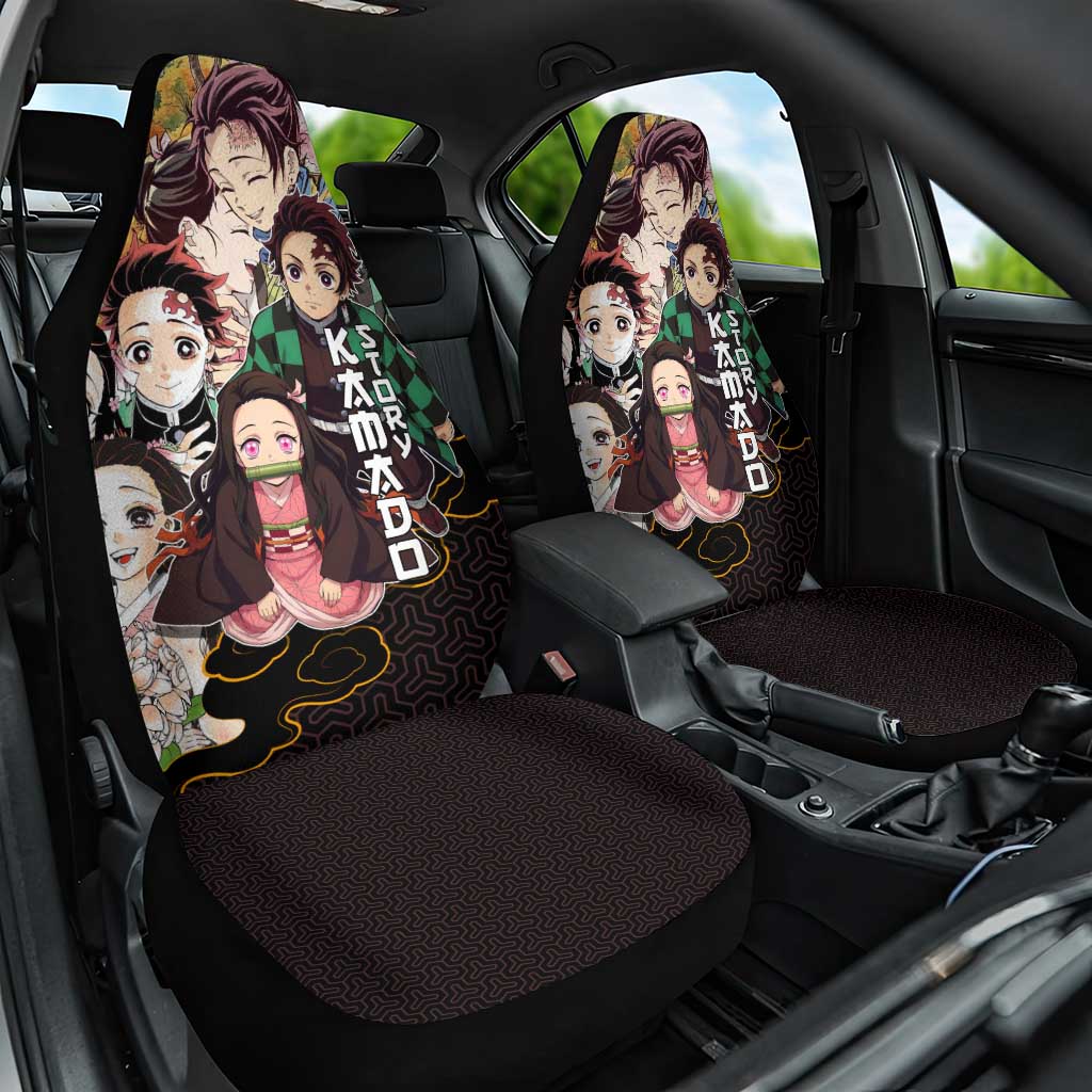 Kamado Siblings Demon Slayer Collage Design Car Seat Cover with Tanjiro and Nezuko in Scenic Background - The Mazicc